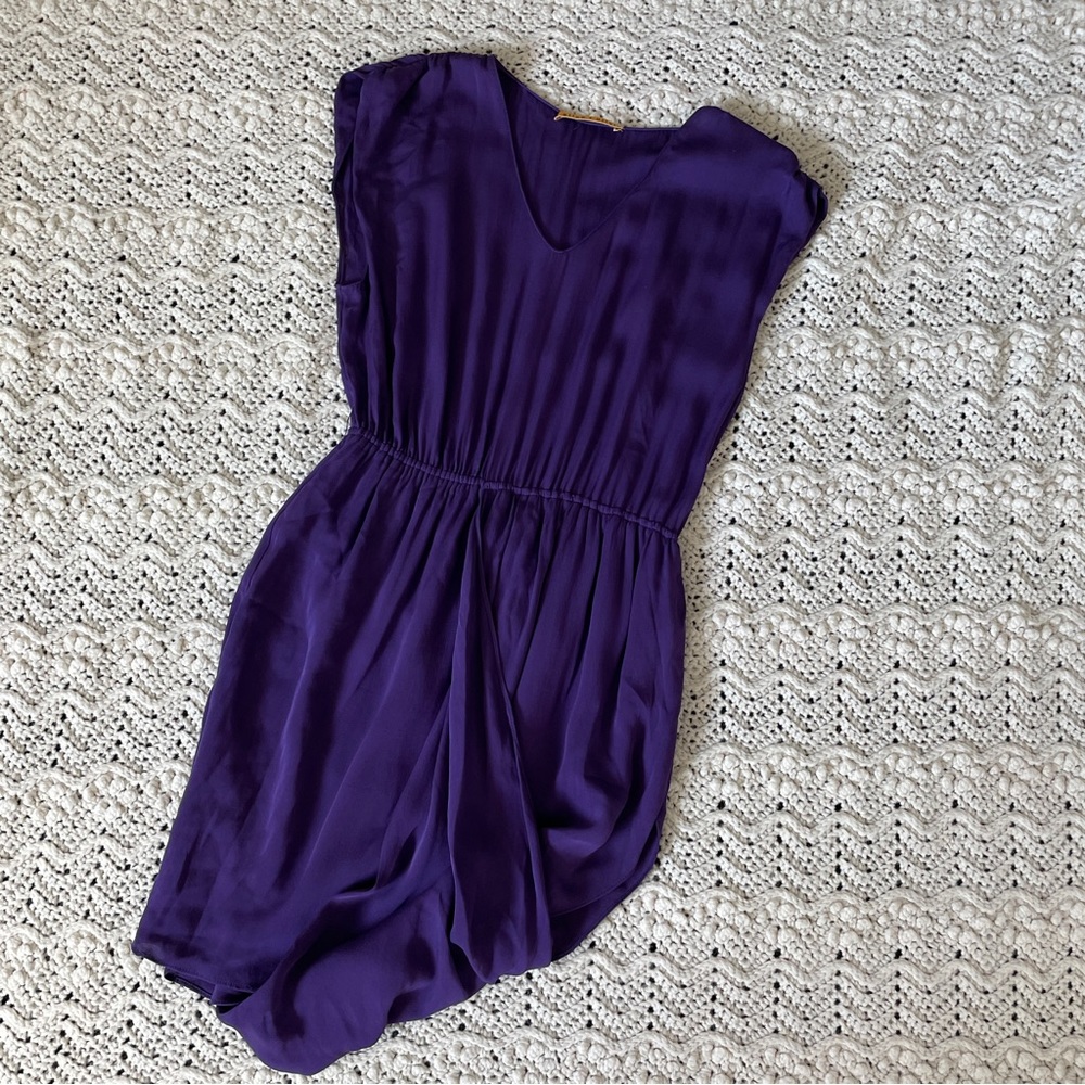 Alice + Olivia Silk Wrap Cocktail Mini Dress Purple (Medium)